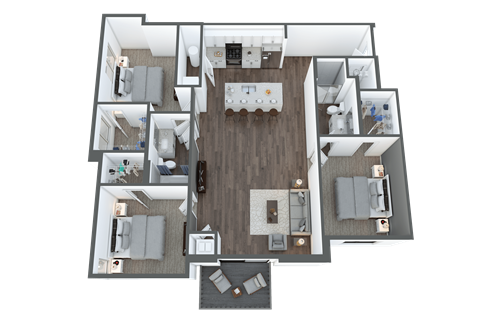 Floor plan for 3 beds, 2 baths, 1371 sqft